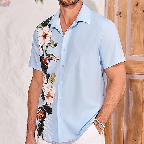 

Herre Skjorte Hawaii skjorte Skjorte med knapper Sommerskjorte Uformell skjorte Svart Blå Kort Erme Grafiske trykk Blomst / Planter Knaphul Gate Feriereise Lomme Klær Mote Fritid Hawaiisk