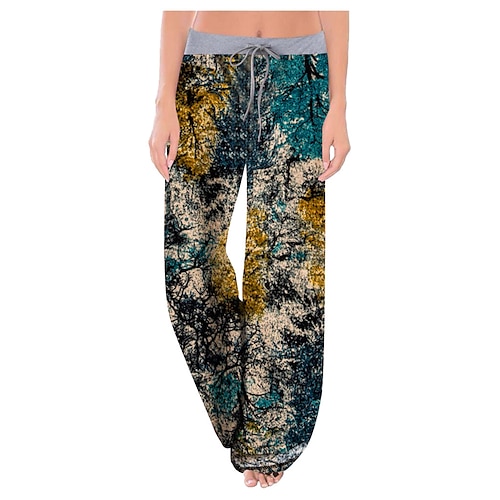 

Dame Bred Bukseben Bukser Posete Bomullsblanding Mørkegrå Svart Hvit Mote Fritid / hverdag Bred Bukseben Trykt mønster Mikroelastisk Full lengde Komfort Blomstret S M L XL 2XL