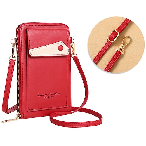 

Dame Crossbody-veske Lommebok Pung Mobilveske Lommebok for kredittkortholder PU lær utendørs Daglig Glidelås Justerbare Vanntett Lettvekt Helfarge Lapper Svart Gul Rosa