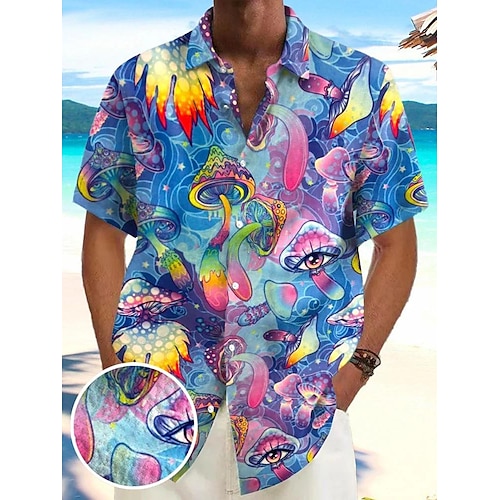 

Herren Hemd Hawaiihemd Sommerhemd Grafik-Drucke Pilz Umlegekragen Braun Grün Regenbogen Kaffee Schwarz Schwarz Strasse Casual Kurze Ärmel Button-Down Bedruckt Bekleidung Leinen Tropisch Modisch