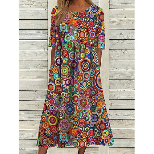 

Per donna Vestito casual Abito estivo Abito stampato Fantasia geometrica Tasche Stampa Girocollo Vestito longuette Di tendenza Moderno Giornaliero Da mare Manica corta Standard Giallo Estate Primavera
