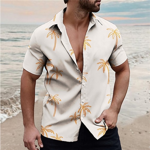 

Hombre Camisa camisa hawaiana Árbol de coco Estampados Cuello Vuelto Albaricoque Amarillo Exterior Calle Mangas cortas Estampado Ropa Moda Ropa de calle Design Suave