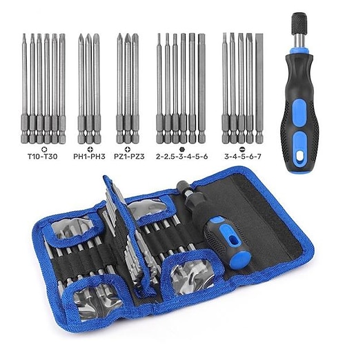 

24-teiliges Schraubendreher-Bit-Set mit extra langer Reichweite Torx-Schraubendreher-Set Multitool-Schraubendreher-Werkzeuge mit Tasche