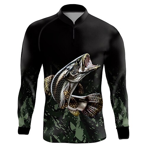 

Homens Camisa de pesca Exterior Manga Longa Proteção UV Respirável Leve Redutor de Suor Secagem Rápida Blusas Verão Primavera Ao ar livre Pesca Preto
