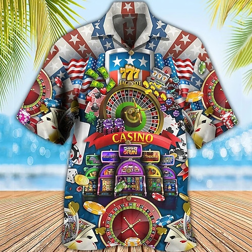 

Herren Hemd Hawaiihemd Sommerhemd Grafik-Drucke Poker Kubanisches Halsband Blau Casual Festtage Kurzarm Button-Down Bedruckt Bekleidung Sport Modisch Strassenmode Designer