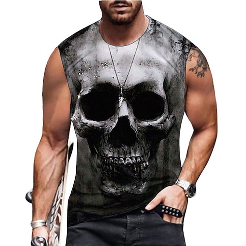 

Homens Top de colete Camiseta masculina sem mangas Gráfico Caveiras Gola Redonda Roupa Impressão 3D Diário Esportes Sem Manga Imprimir Moda Designer Músculo