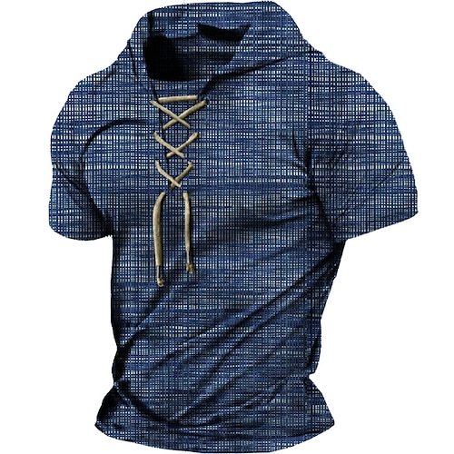 

Men's Pullover Hoodie Sweatshirt Blue Hooded Plaid Checkered Graphic Prints Lace up Print Sports Outdoor Daily Holiday 3D Print Designer Casual Athletic Spring Summer Clothing Apparel Hoodies