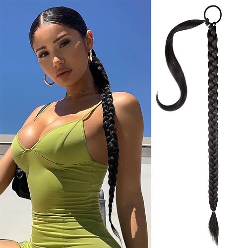 

Long Braided Ponytail Extension with Hair Tie Straight Wrap Around Hair Extensions Ponytail Natural Soft Synthetic Hair Piece for Women