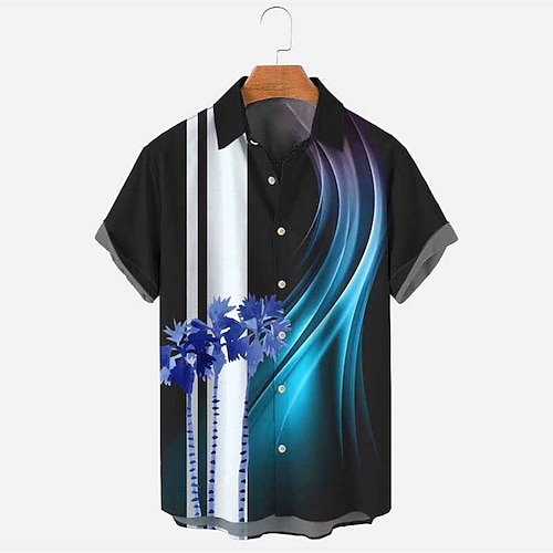 

Herren Hemd Hawaiihemd Sommerhemd Blumen Gestreift Grafik-Drucke Linear Umlegekragen Blau Outdoor Strasse Kurze Ärmel Button-Down Bedruckt Bekleidung Tropisch Modisch Hawaiianisch Designer