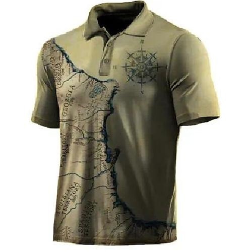 

Herre POLO Trøje Golftrøje Kort Grafiske tryk Årgang Aftæpning Grøn udendørs Gade Kort Ærme Knap ned Trykt mønster Tøj Sport Mode Gade Designer