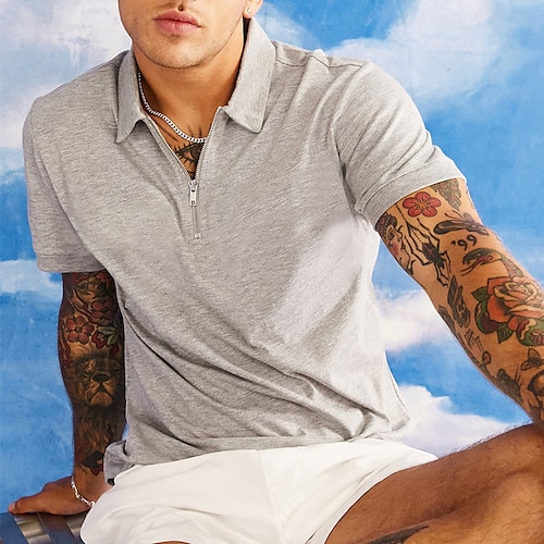 

Herre Zip Polo POLO T-skjorte Avslappet Daglig Quarter Zip Kortermet Mote Grunnleggende عادي Glidelås Sommer Normal Grå Zip Polo