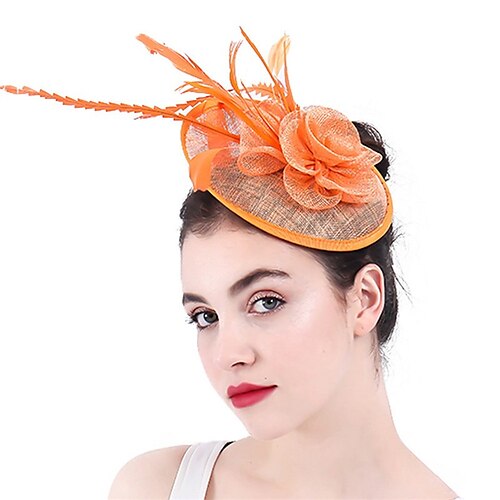 

fascinators Linfrø Kentucky Derby Hesteløp Elegant Retro Rød Med Fjær Blomster Hodeplagg Hodeplagg