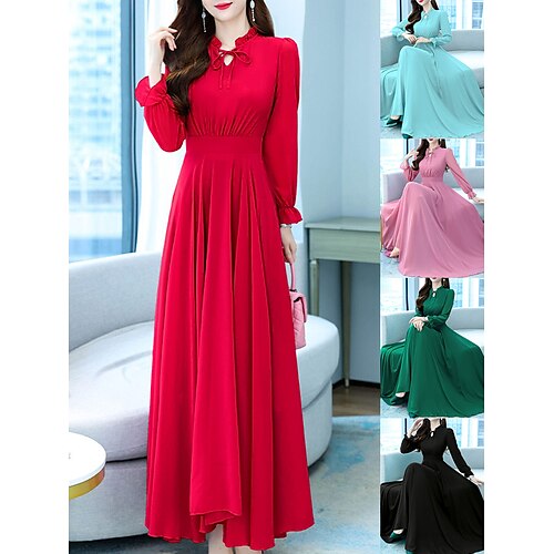 

Per donna Abito lungo Abito lungo Abito casual Abiti in chiffon Vestito nero Liscio Streetwear Informale Esterno Giornaliero Per eventi Lacci Increspato Manica lunga Girocollo Vestito Standard Nero