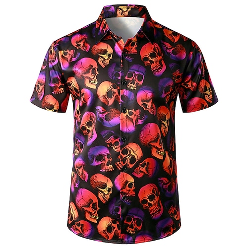 

Men's Shirt Summer Hawaiian Shirt Skull Graphic Prints Turndown Purple Street Casual Short Sleeves Button-Down Print Clothing Apparel Vintage Fashion Streetwear Designer