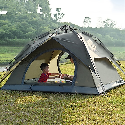 

4 persone Tenda Tenda da campeggio per famiglie Tenda pop-up Esterno Impermeabile Protezione solare UV Antivento Doppio strato Tenda da campeggio 2000-3000 mm per Pesca Scalate Spiaggia Tessuto Oxford