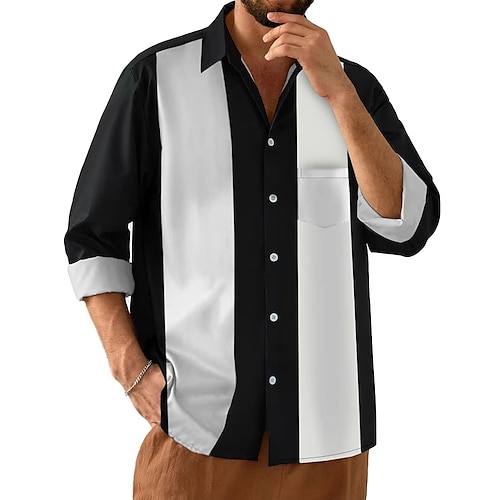 

Homme Chemise Chemise de quilles Chemise boutonnée Chemisette Chemise d'été Chemise décontractée Noir manche longue Bloc de couleur Revers Plein Air Vacances Poche Vêtement Tenue Mode 1950s Loisir