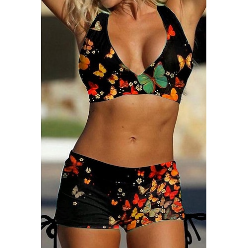 

Women's Swimwear Bikini Normal Swimsuit 2 Piece Printing Butterfly Black Bathing Suits Sports Beach Wear Summer