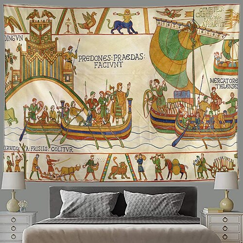 

Bayeux, tapiz colgante medieval, arte de pared, tapiz grande, mural, decoración, fotografía, telón de fondo, manta, cortina, hogar, dormitorio, sala de estar, decoración