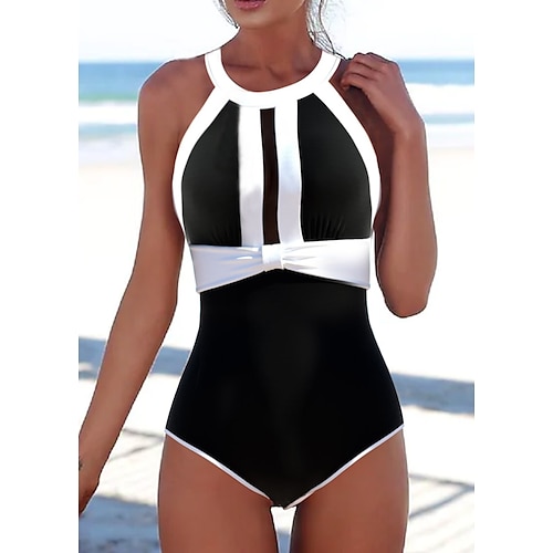 

Mujer Bañadores Una pieza Normal Traje de baño Control de barriga Cortado Estampado Bloque de color Negro Mono Cuello Alto Trajes de baño Deportes Ropa de playa Verano