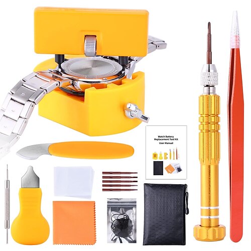 

kit de ferramentas para bateria traseira do relógio removedor de abridor de caixa de reparo substituição de bateria - conjunto de chave com faca de abertura barra de alavanca chave de fenda suporte de