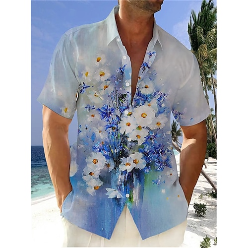 

Homme Chemise Chemise hawaïenne Floral Imprimés Photos Col rabattu Bleu Extérieur Plein Air Manches courtes Bouton bas Imprimer Vêtement Tenue Lin Sportif Mode Vêtement de rue Design