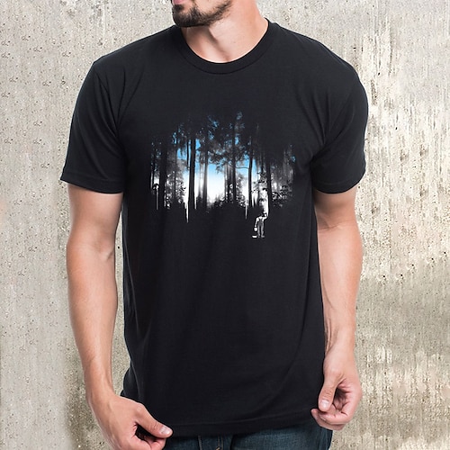 

Herre Store størrelser Big Tall T skjorte T-skjorter Crewneck Svart Kort Erme utendørs Ut på byen Trykt mønster Landskap Klær Bomullsblanding Gatemote Stilfull Fritid