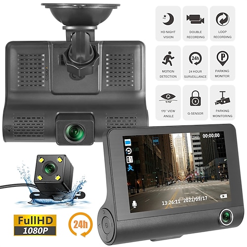 

Carro dvr 3 câmeras lente 4.0 polegadas gravador de câmera traço lente dupla com câmera retrovisor gravador de vídeo auto dvr câmera traço