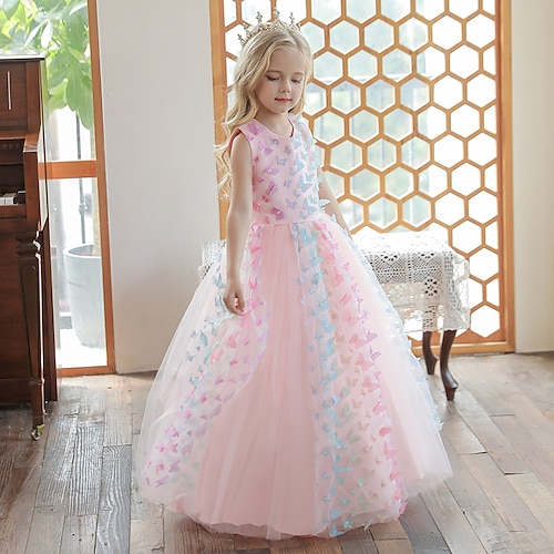 

Bambino Da ragazza Vestito da festa Arcobaleno Vestito Pegeant Girocollo Senza maniche Dolce Vestito 4-13 anni Estate Champagne Rosa Blu