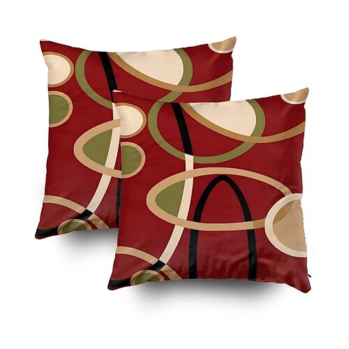 

Red Geometric Double Side Pillow Cover 2PC Soft Decorative Square Cushion Case Pillowcase for Bedroom Livingroom Sofa Couch Chair