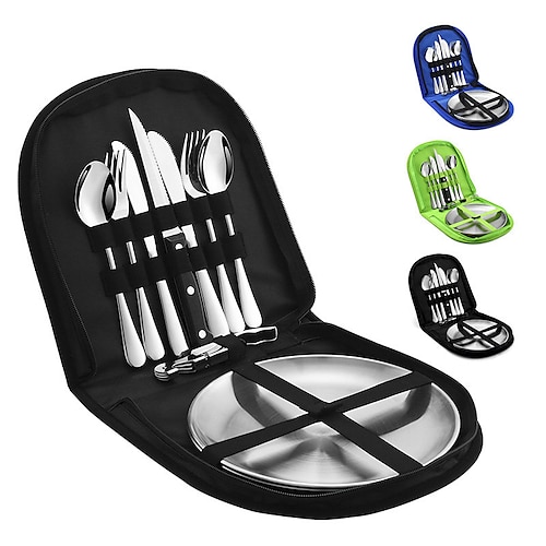 

Batería de cocina para camping / Conjunto Portátil Plegable Múltiples Funciones Duradero Acero inoxidable para 2 - 3 personas Al aire libre Pesca Cámping Al Aire Libre Picnic Negro Azul Verde