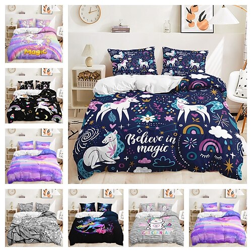 

Housse de couette licorne arc-en-ciel ensemble deux pièces ensemble 3 pièces comprend une housse de couette 1 ou 2 taies d'oreiller ensemble de literie