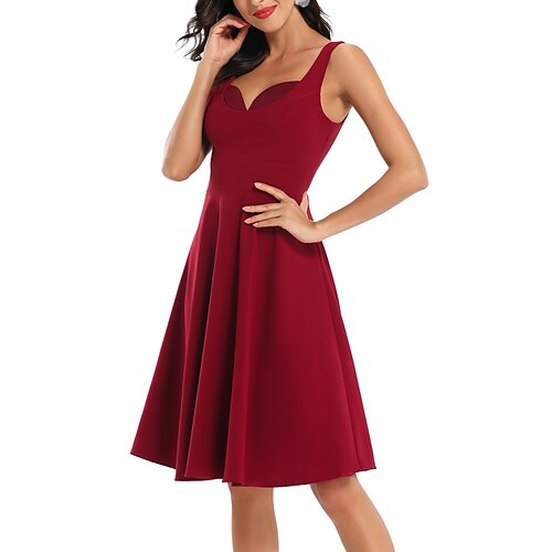 

Dame Sexet Ferie Vintage kjole Mini kjole Ferie Bryllupsgæst Flettet Helfarve U-hals Uden ærmer Regulær Sommer Forår 2023 Bordeaux Navyblå S M L XL