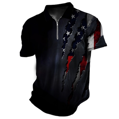 

Herre Zip Polo POLO T-skjorte Golf skjorte Hodeskaller Grafiske trykk Amerikansk flagg Aftæpning Svart Blå utendørs Gate Kort Erme Glidelås Trykt mønster Klær Mote Designer Fritid Pustende