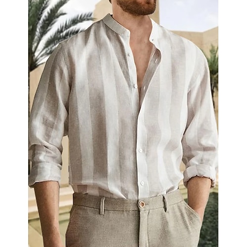 

Per uomo camicia di lino Camicia con bottoni Maglietta informale Beige Manica lunga A strisce Colletto Primavera estate Hawaiano Per eventi Abbigliamento Stampa