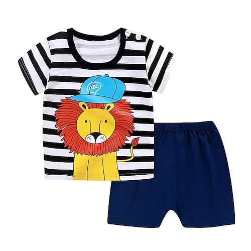 

2 Dele Baby Drenge T-shirt & Shorts Outfit Helfarve Dyr Tegneserie Kortærmet Sæt Skole Yndig Daglig Sommer Forår 3-7 år Kort sæt lyserøde overalls Kort sæt gule dinosaurer Kort sæt med fire skurke