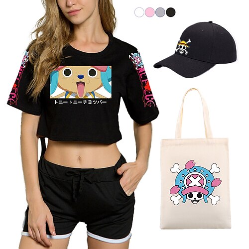 

4 Piece One Piece Tony Tony Chopper Printed Shorts Crop Top Baseball Caps Canvas Tote Bags Set Tee T-Shirt Shorts Co-ord Sets For Women's Adults' Outfits Matching Casual Daily Gym Sports