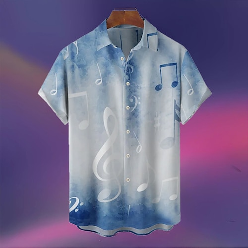 

Homens Camisa Social Camisa havaiana Estampas Abstratas Música Guitarra Notas Aberto para a Lateral Preto Azul Marinha Azul Roxo Ao ar livre Rua Manga Curta Botão para baixo Imprimir Roupa Moda