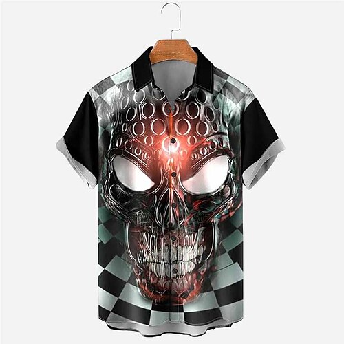 

Herren Hemd Totenkopf Motiv Grafik-Drucke Dunkel Umlegekragen Schwarz Outdoor Strasse Kurze Ärmel Bedruckt Bekleidung Modisch Strassenmode Designer Weich