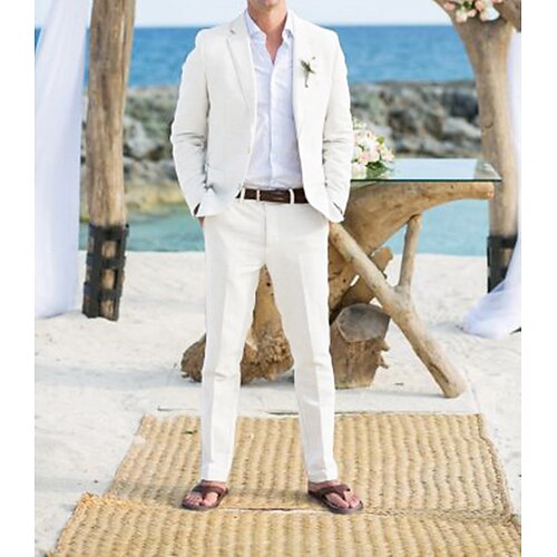 

Bianco Uomo Matrimonio in spiaggia Abiti Set da 2 pezzi Tinta unita Taglio sartoriale Monopetto - 2 bottoni 2023