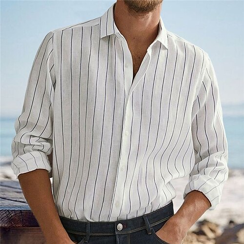 

Per uomo Camicia Camicia con bottoni Maglietta informale Camicia da spiaggia Bianco Rosa Blu Beige Manica lunga A strisce Collo ripiegabile Strada Giornaliero Stampa Abbigliamento Di tendenza