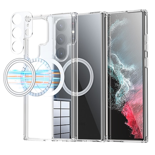 

telefon Etui Til Samsung Galaxy Bagcover Magnetisk adsorptionsetui S23 Ultra Plus S23 S22 Plus Ultra S22 Ultra Bærbar Gennemsigtig Magnetisk Ensfarvet TPU Plast