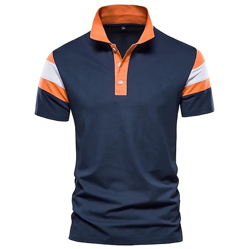 

Herre POLO T-skjorte Golf skjorte Avslappet Sport Klassisk Kortermet Mote Grunnleggende Fargeblokk Knapp Sommer Normal Mørk Navy POLO T-skjorte