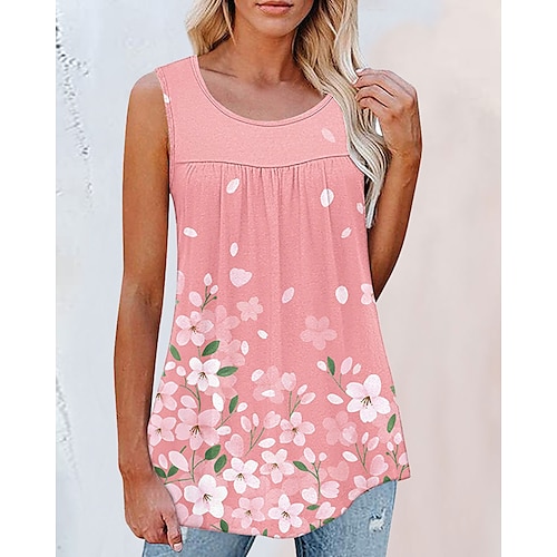 

Mulheres Malha Íntima Preto Branco Rosa Floral Imprimir Sem Manga Casual Feriado Básico Decote Redondo Padrão Tema Flores S