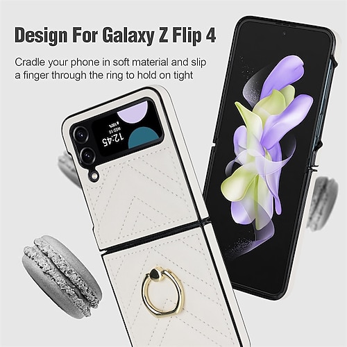 

teléfono Funda Para Samsung galaxia Funda Trasera Z Flip 4 Z Flip 3 Portátil Soporte para Anillo Protector de cuerpo completo Color sólido TPU Cuero de PU