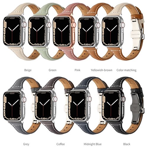 

Leather Band Compatible with Apple Watch band 38mm 40mm 41mm 42mm 44mm 45mm 49mm Elastic Butterfly Buckle Adjustable Leather Strap Replacement Wristband for iwatch Series Ultra 8 7 6 5 4 3 2 1 SE