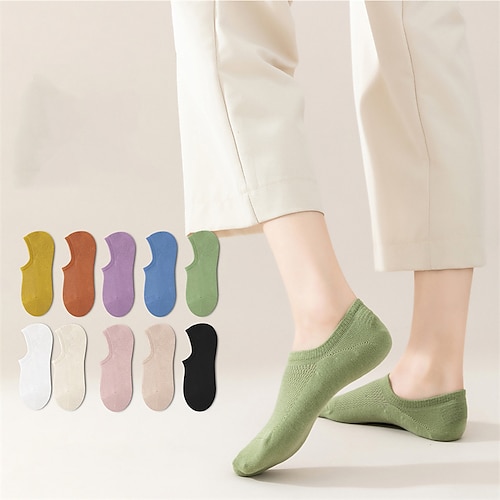 

calcetines de boca baja de color puro calcetines invisibles de mujer antibacteriano y desodorante malla fina algodón transpirable verano blanco antideslizante talones que no caen