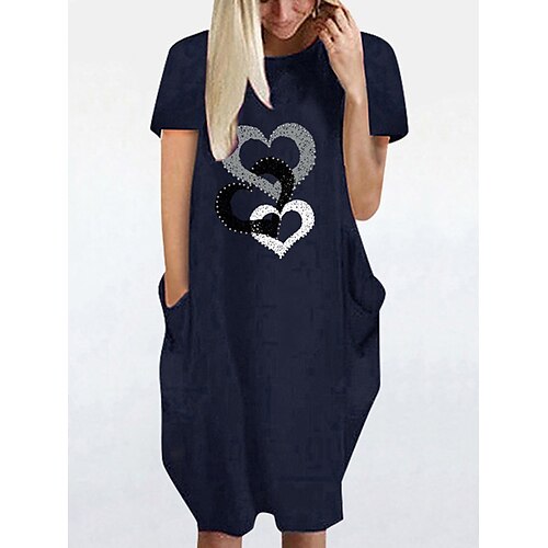 

Dame T-skjorte kjole Uformell kjole T skjortekjole Hjerte Lomme Trykt mønster Crew-hals Midikjole Aktiv Mote utendørs Gate Kortermet Løstsittende Svart Vin Navyblå Sommer Vår S M L XL XXL