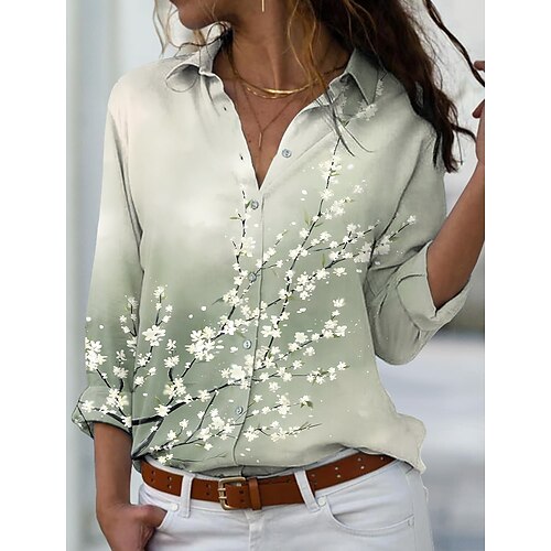 

Chemise Chemisier Femme Rose Claire Bleu Vert Floral Bouton Imprimer manche longue Casual Vacances basique Col de Chemise Normal Standard Fleur S