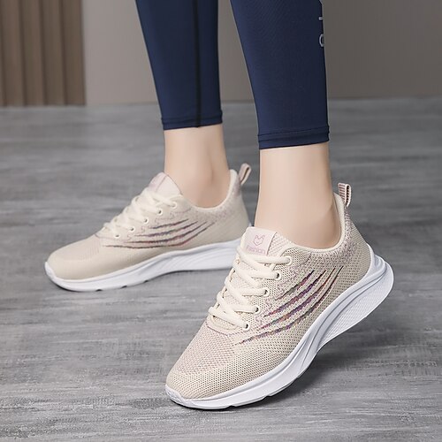 

Per donna Scarpe da ginnastica Scarpe comfort Scarpe Flyknit Esterno Giornaliero Estate Lacci Piatto Punta tonda Per sport Informale Corsa Tessitura volante Con lacci intrecciali Nero Viola Beige