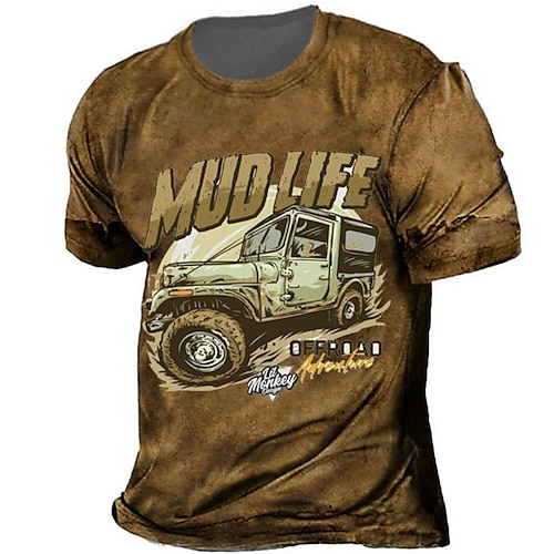

Herre T-shirt T-Shirts Grafisk Bil Rund hals Tøj 3D-udskrivning udendørs Afslappet Kortærmet Trykt mønster Mode Designer Årgang